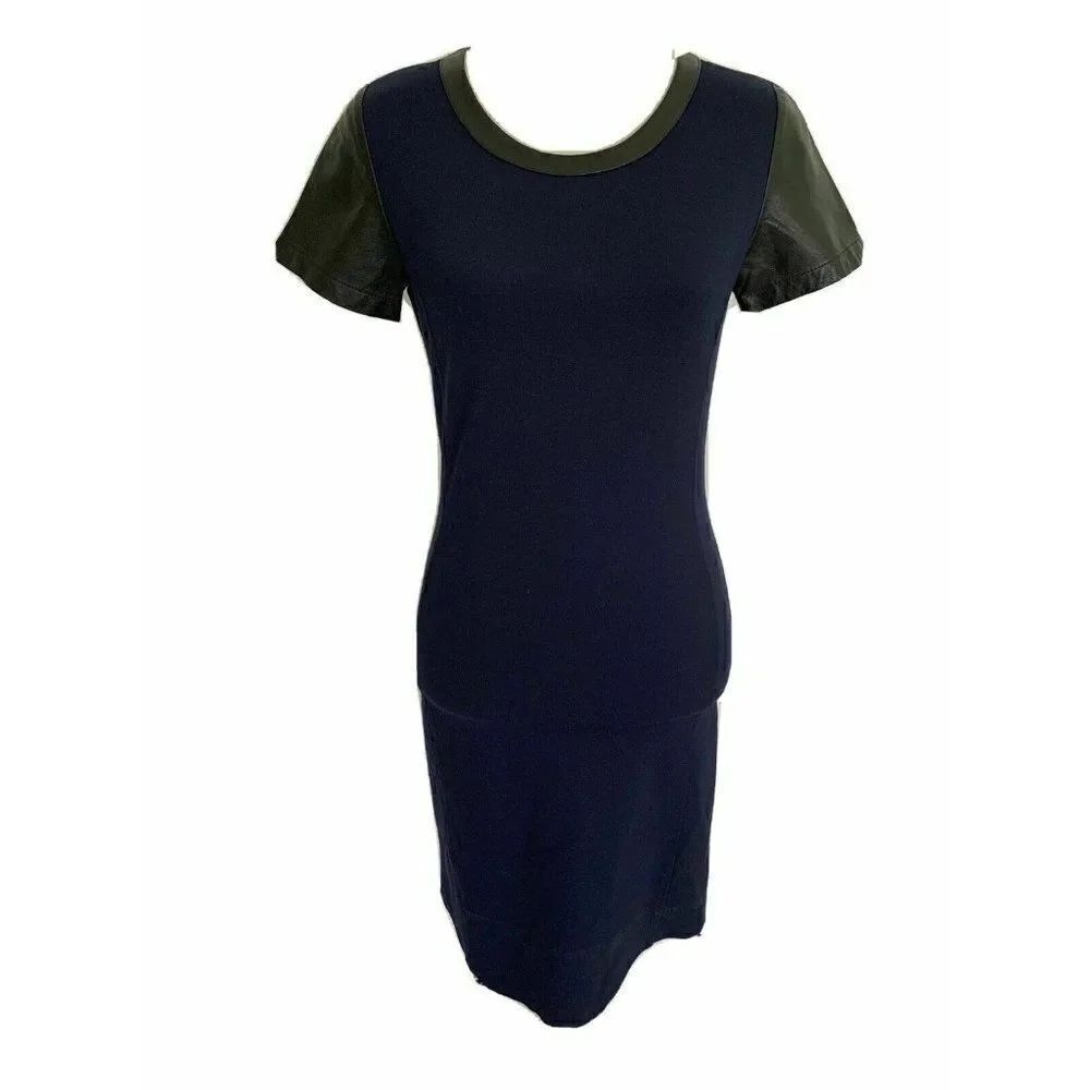 Dknyc Blue Black Faux Leather Short Sleeve dress